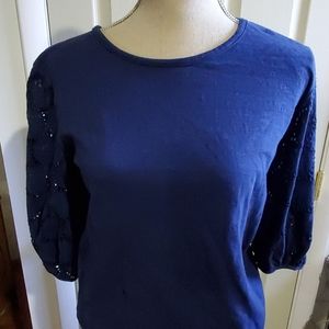 Navy Embroidered Top